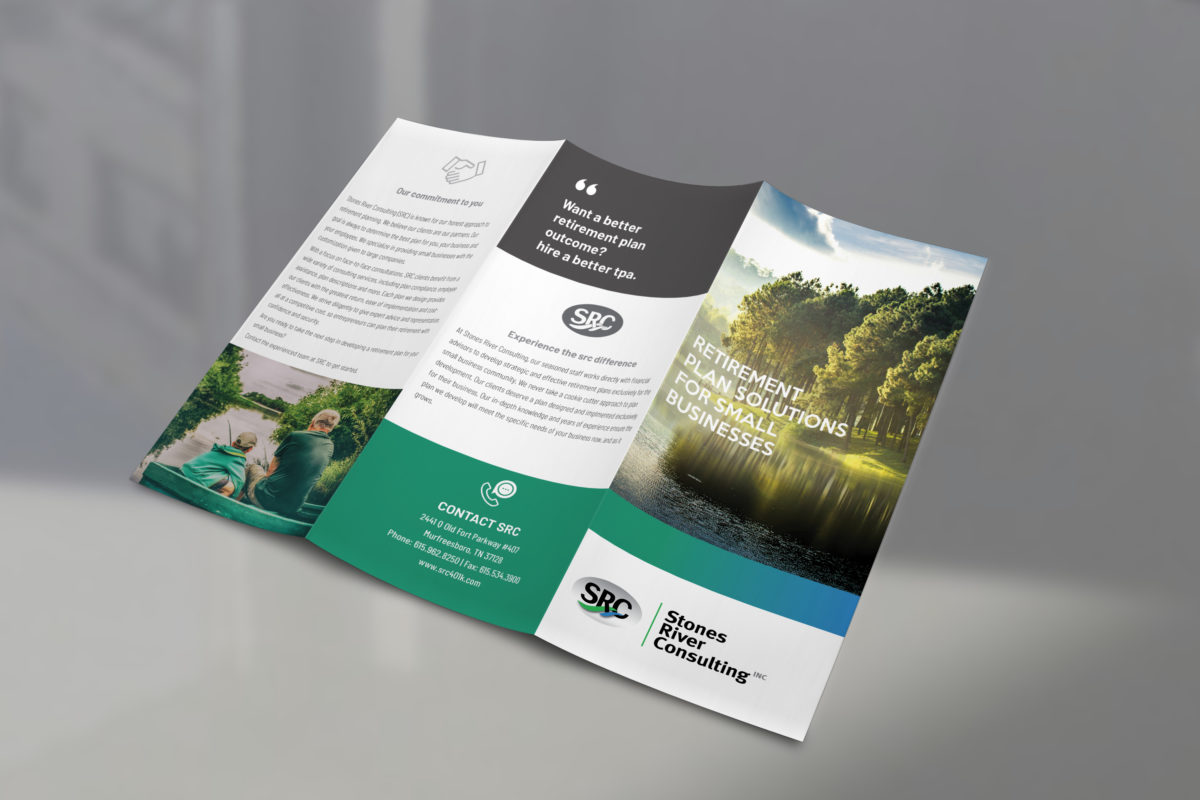 Mock up of a trifold flyer showing the exterior pages.