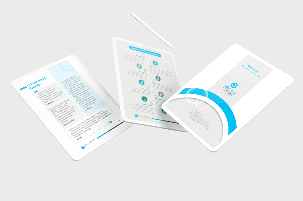 Mockup of a few pages of an eBook in a white tablet.